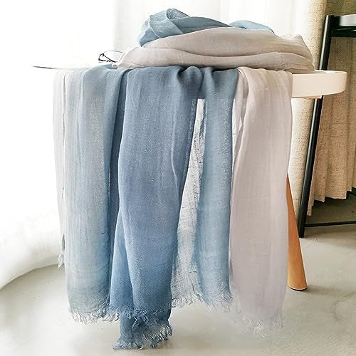 Dania Ombre Ocean Blue Cotton Linen Stole