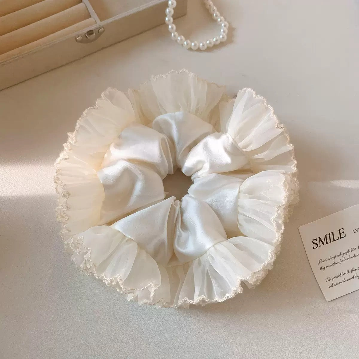 Ivory Halo Satin Scrunchie