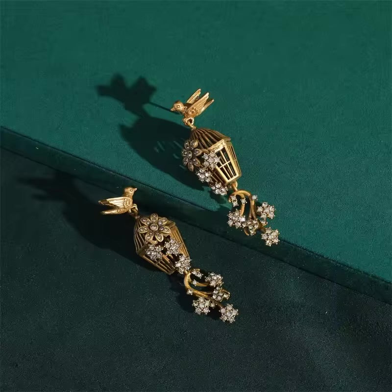 Bird Cage Zirconia Antique Earrings