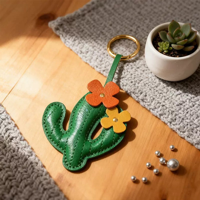 Prickly Charm Leather Cactus Bag Charm