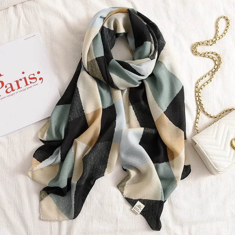 Chequered Patchwork Cotton Scarf