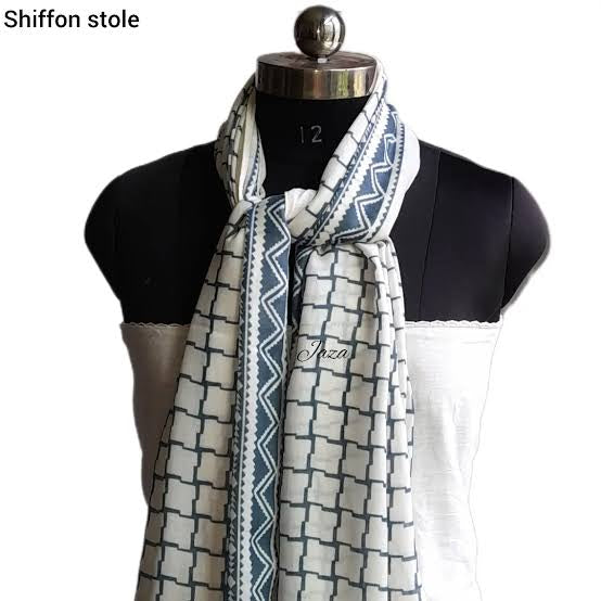 Blue And White Viscose Cotton Stole