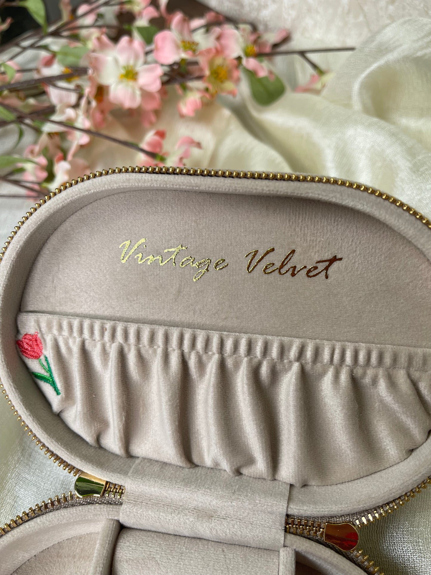 Pine Embroidered Oval Jewelry Box