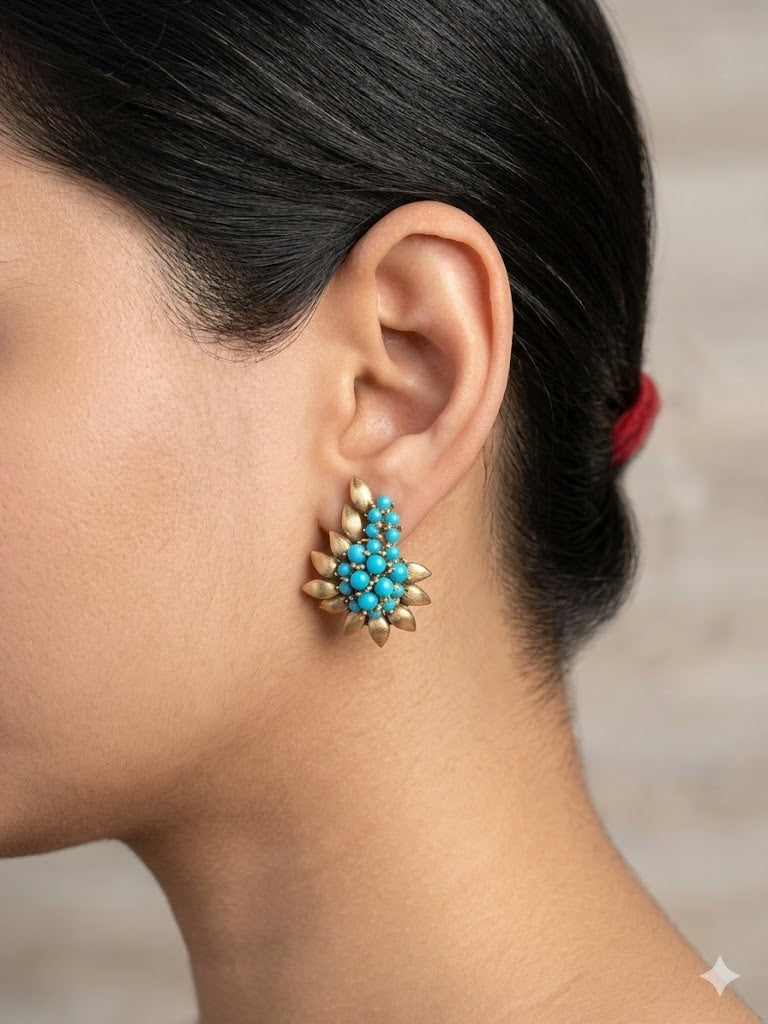 Azure Turquoise Leaf Antique Earrings