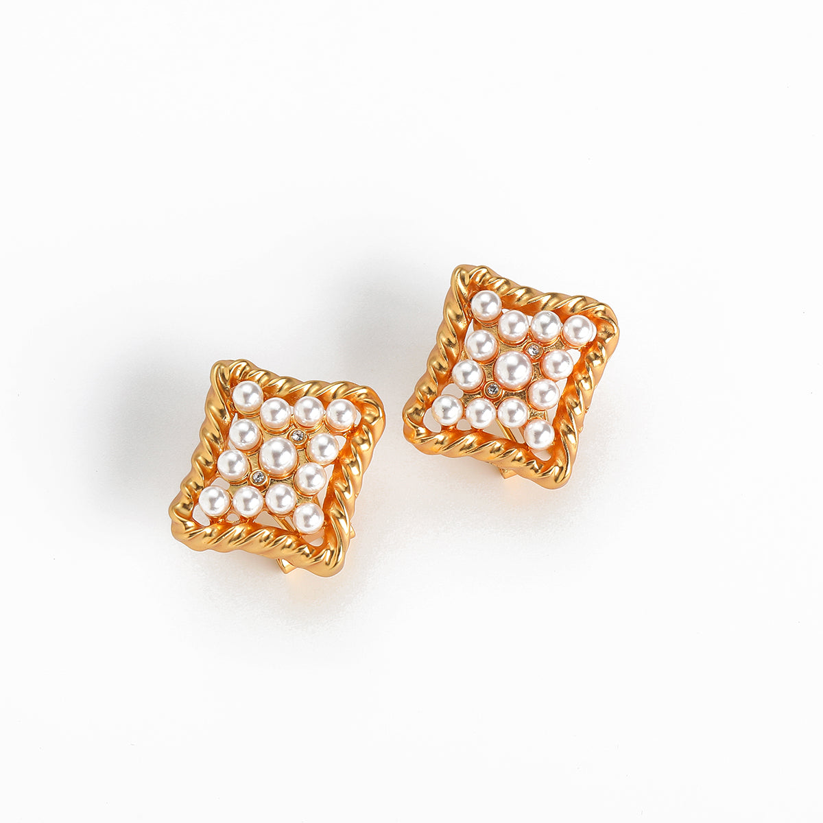 Petit Little Square Pearl Antique Earrings