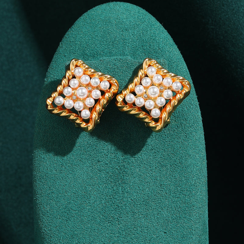Petit Little Square Pearl Antique Earrings