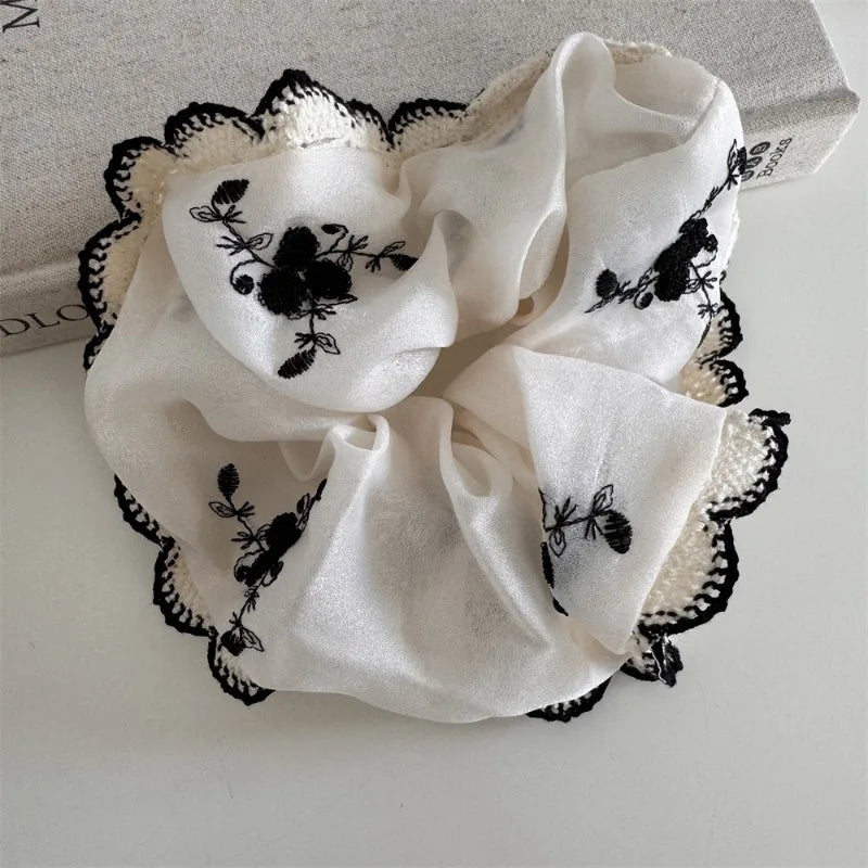 Ornate Embroidered Silk Scrunchie