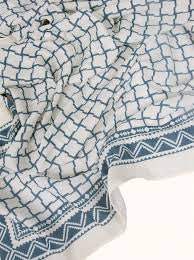 Blue And White Viscose Cotton Stole