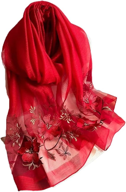 Luxora Cherry Embroidered Silk Stole