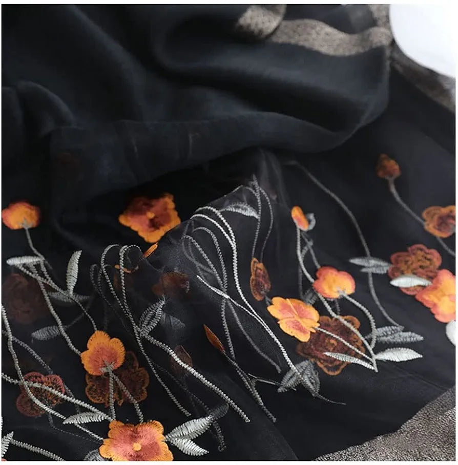 Noble Raven Embroidered Silk Stole