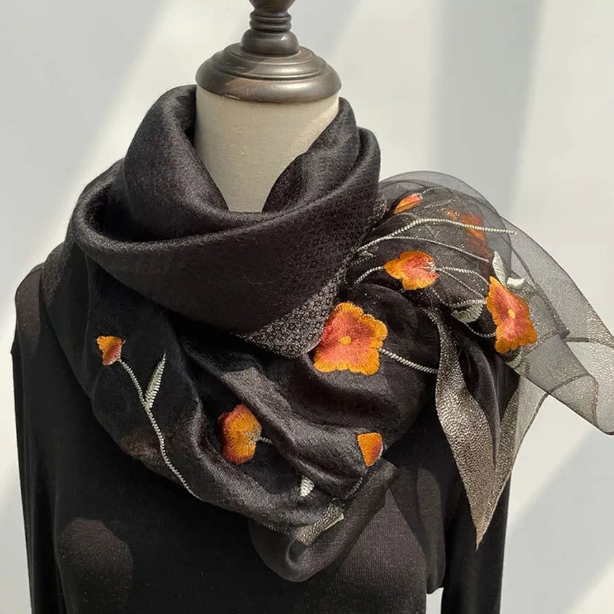 Noble Raven Embroidered Silk Stole