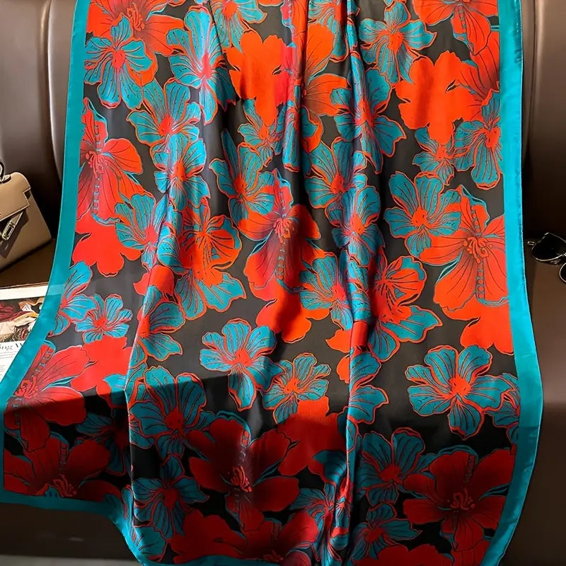 Cobalt Bloom Silk Scarf
