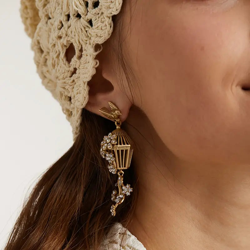 Bird Cage Zirconia Antique Earrings