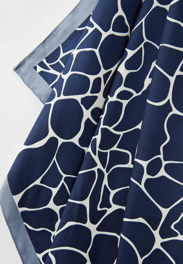 Navy Doodle Silk Scarf (90x90cms)