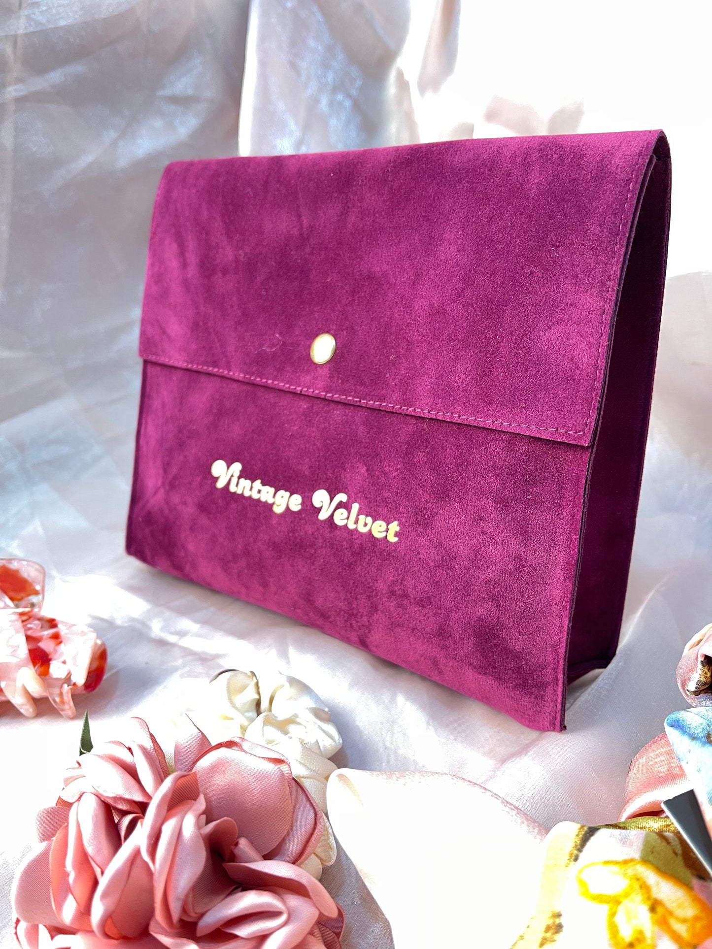 Vintage Velvet Suede Gift Pouch (Dark Pink)