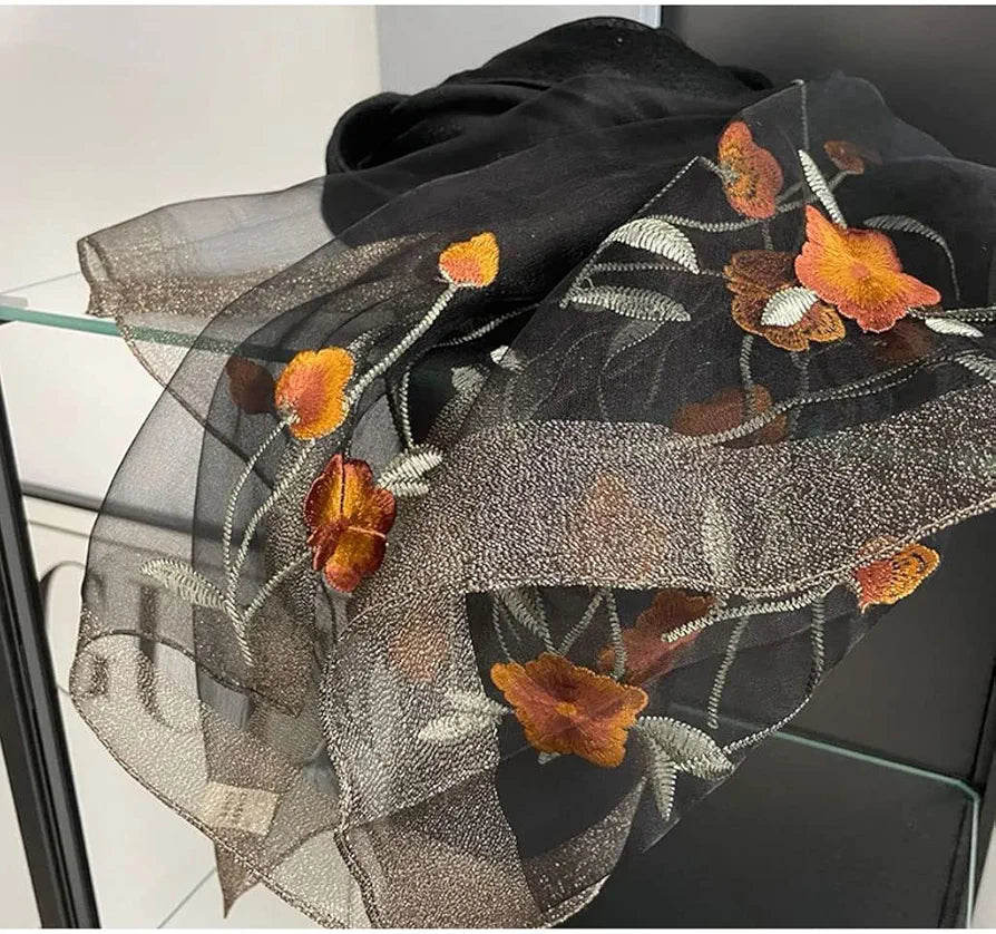 Noble Raven Embroidered Silk Stole