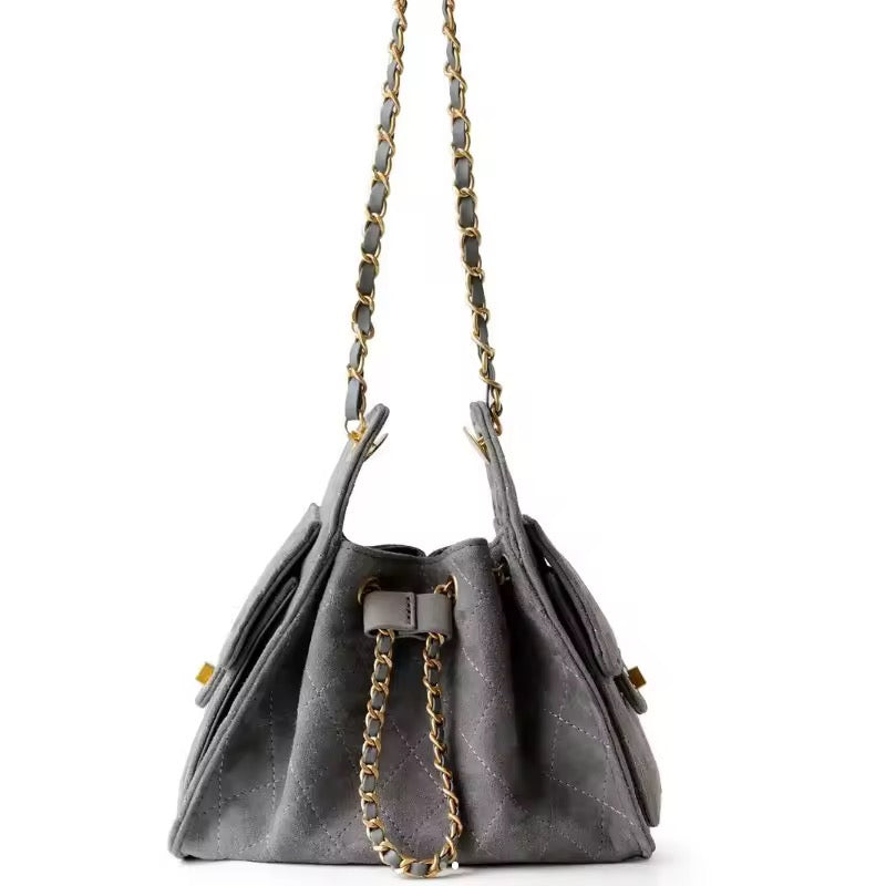 Mora Suede Genuine Leather Handbag (Grey)