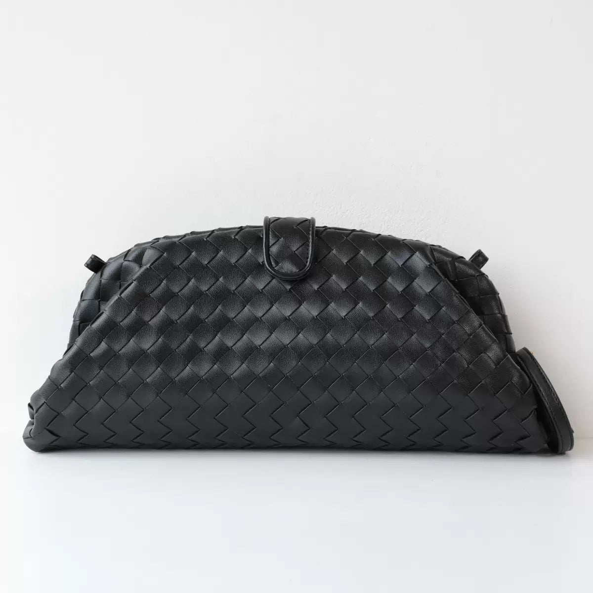 Celeste Woven Vegan Leather Baguette Bag (Black)