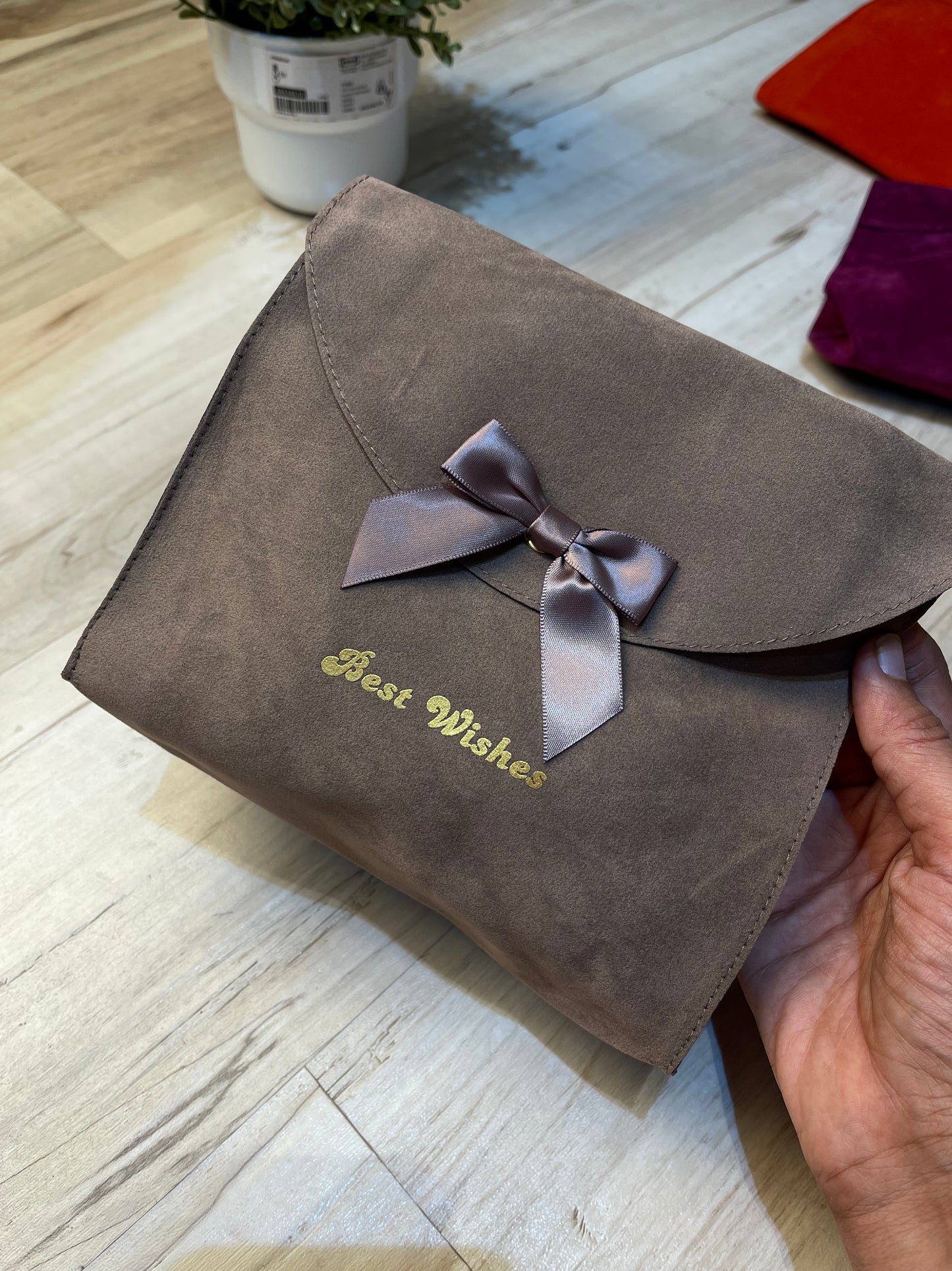 Best Wishes Suede Gift Pouch (Grey)
