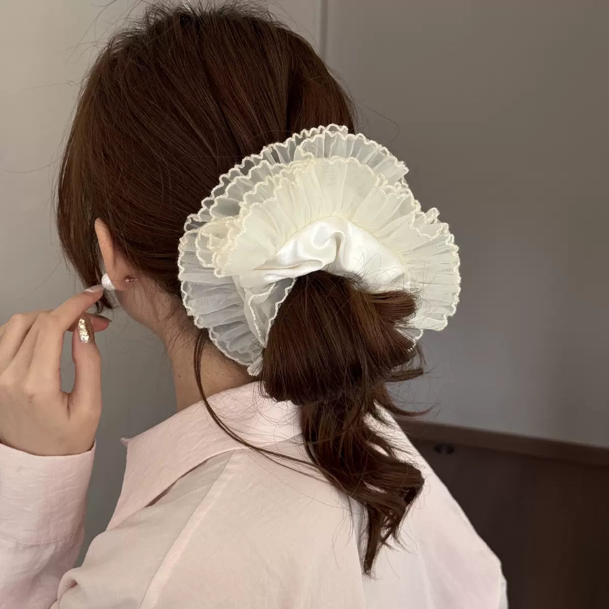 Ivory Halo Satin Scrunchie