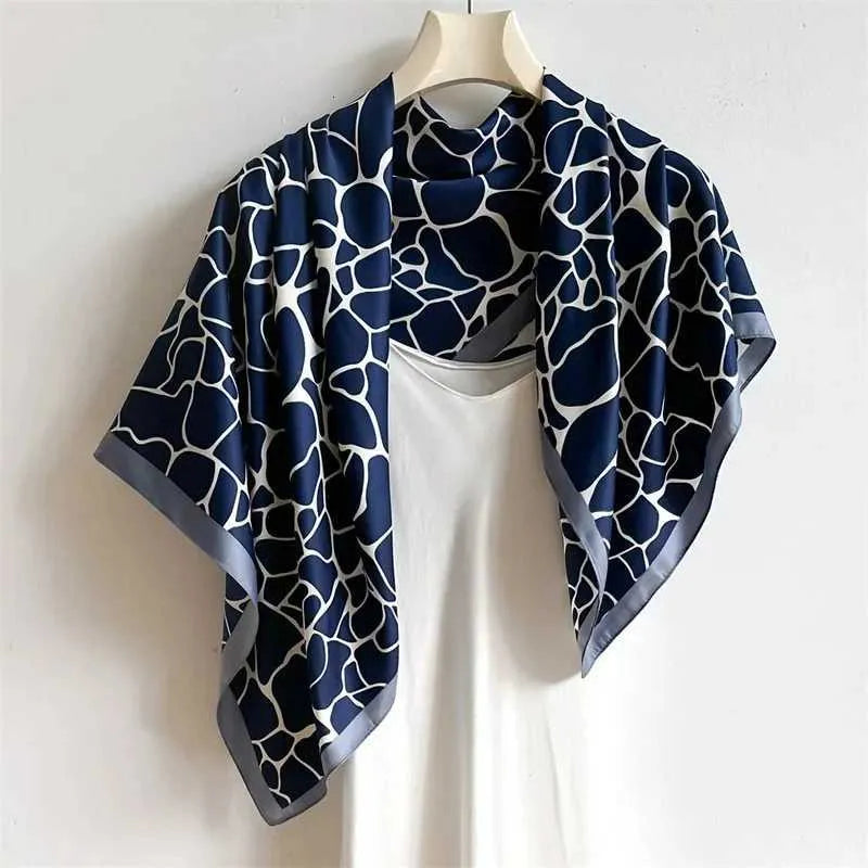 Navy Doodle Silk Scarf (90x90cms)