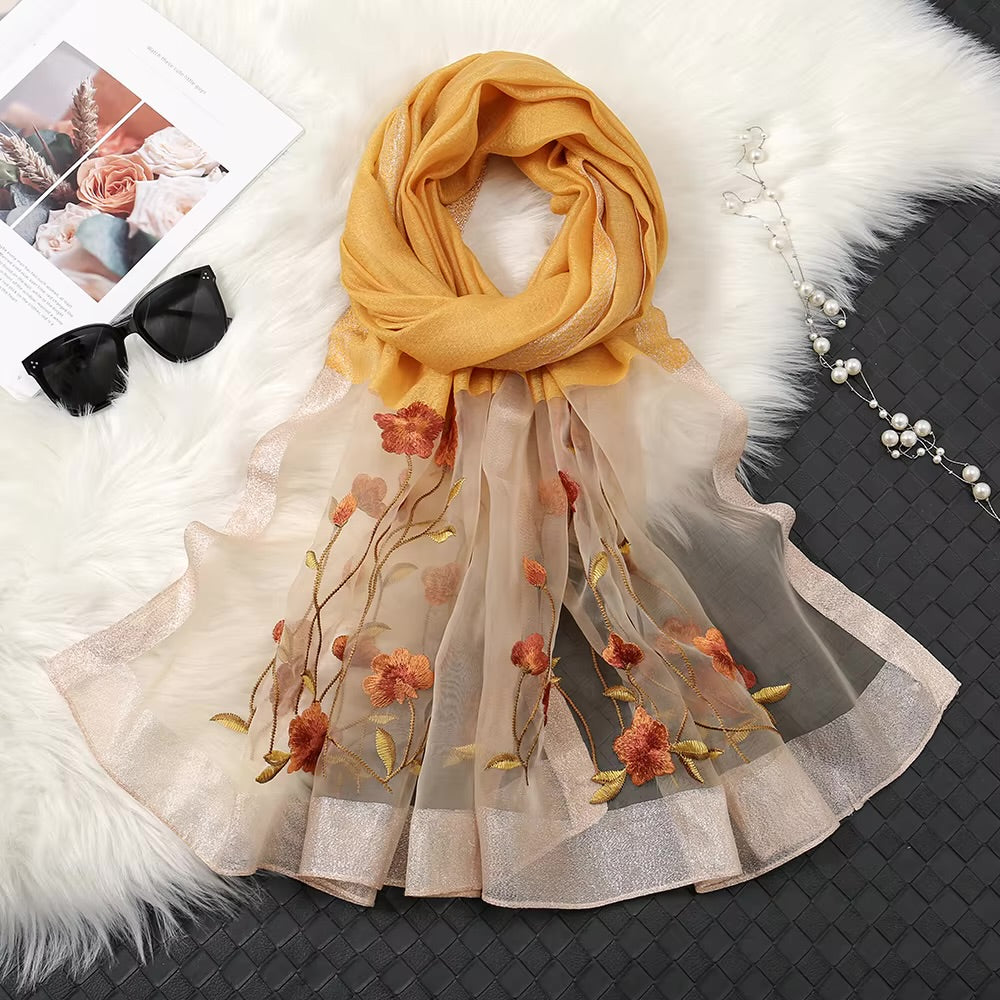 Noble Mustard Embroidered Silk Stole