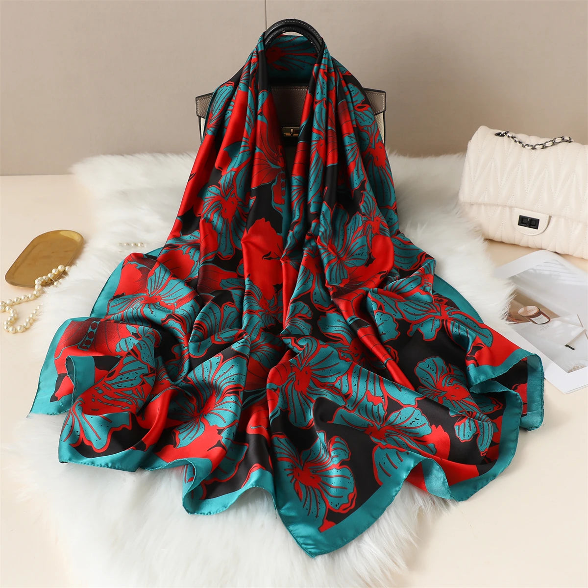 Cobalt Bloom Silk Scarf