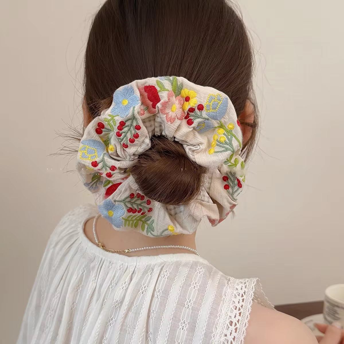 Amorette Embroidered Scrunchie