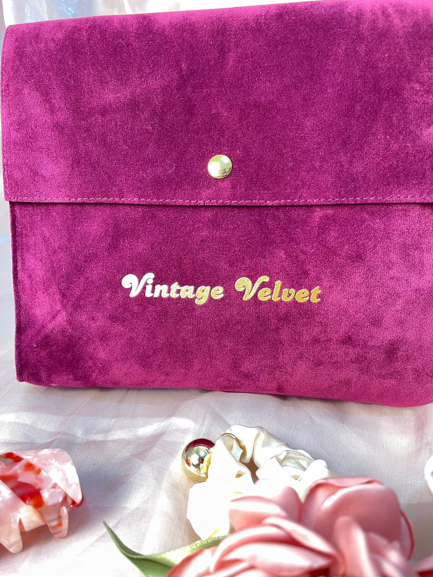 Vintage Velvet Suede Gift Pouch (Dark Pink)
