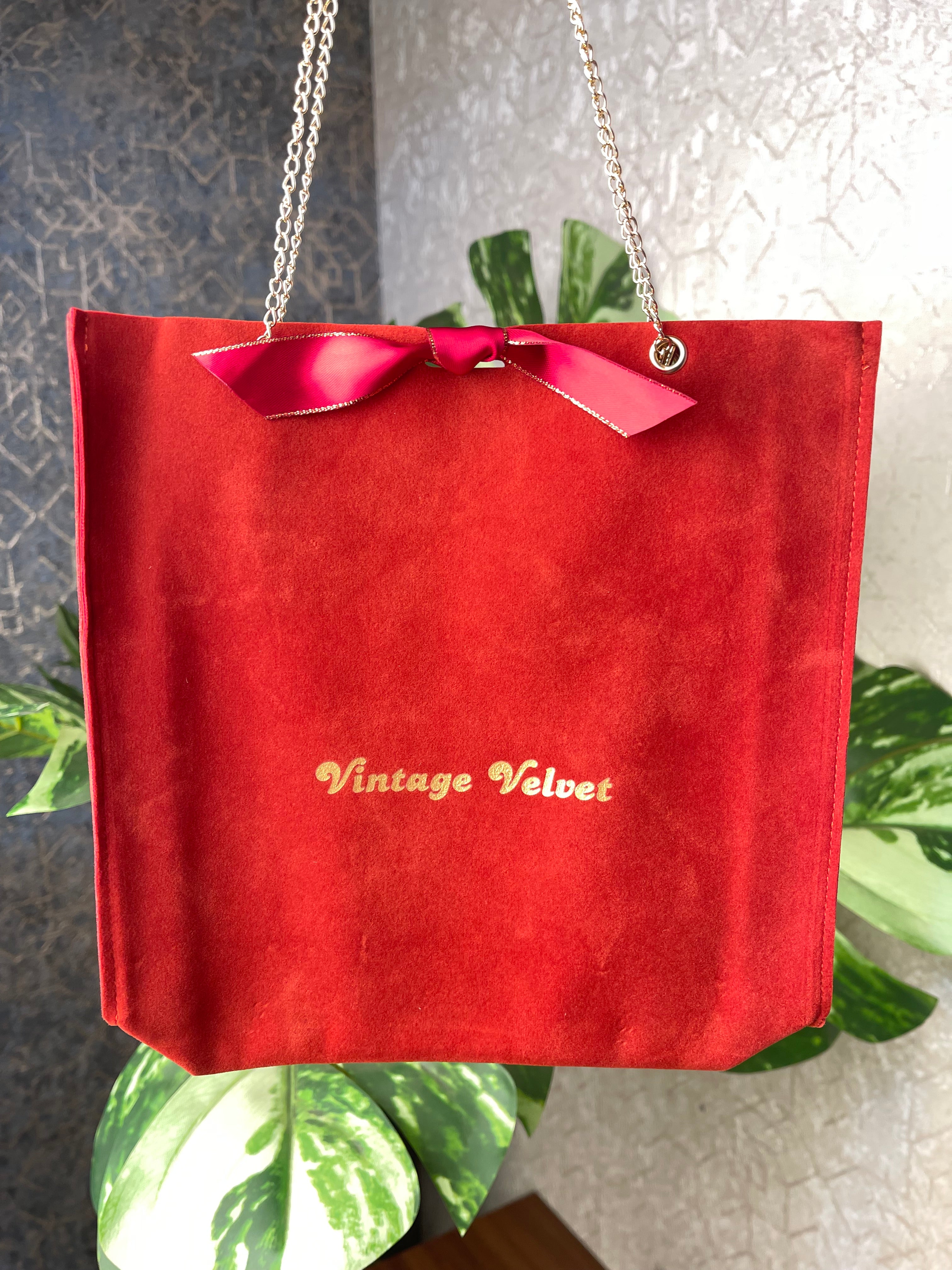 Vintage Velvet Suede Gift Bag With Metal Chain (Rust)