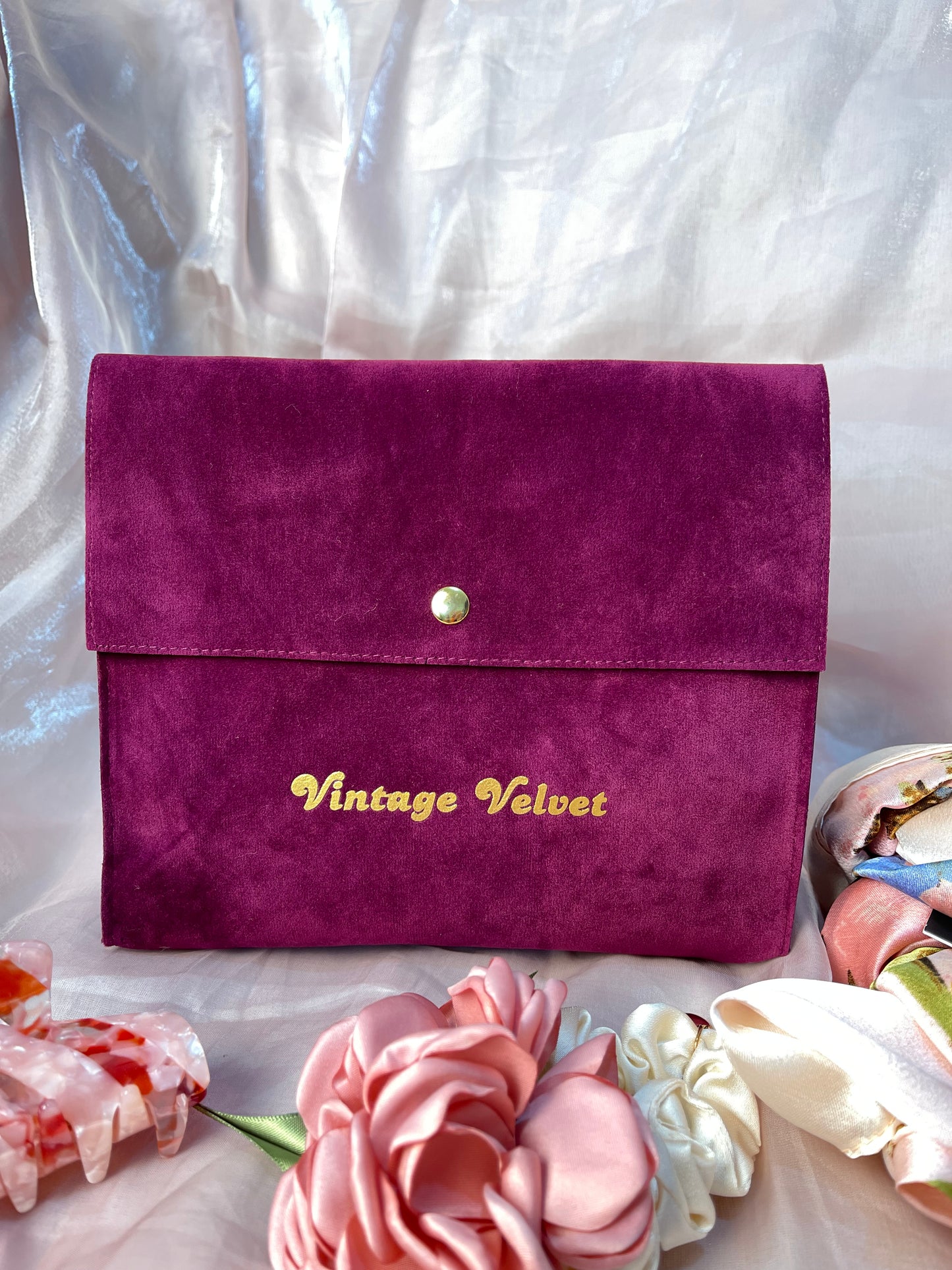 Vintage Velvet Suede Gift Pouch (Dark Pink)