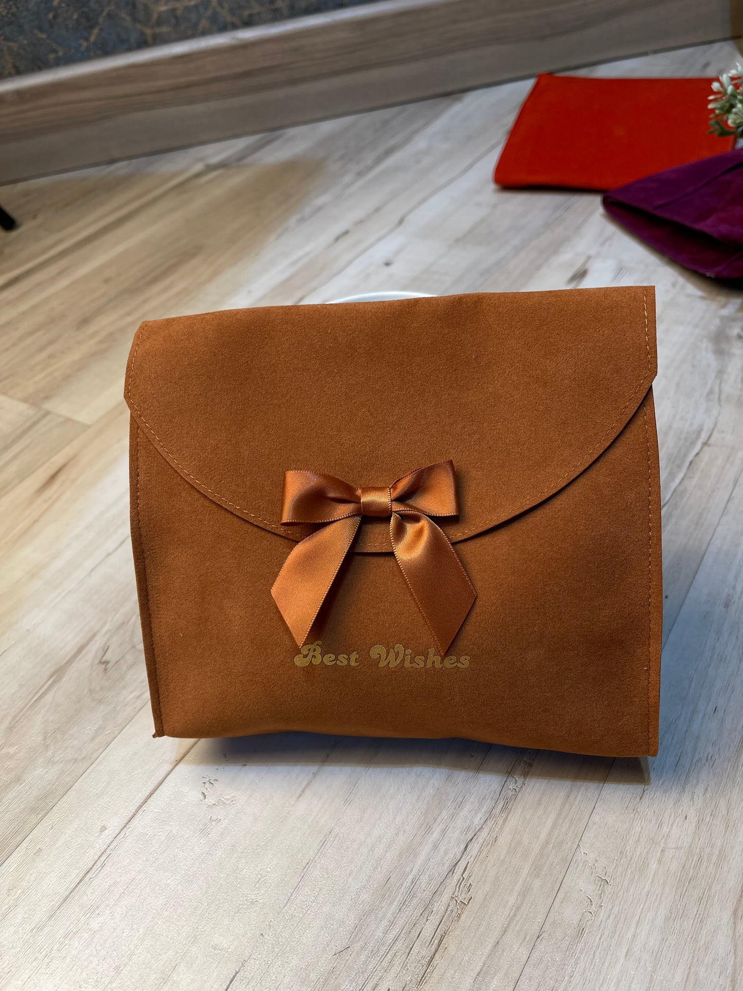 Best Wishes Suede Gift Pouch (Brown)