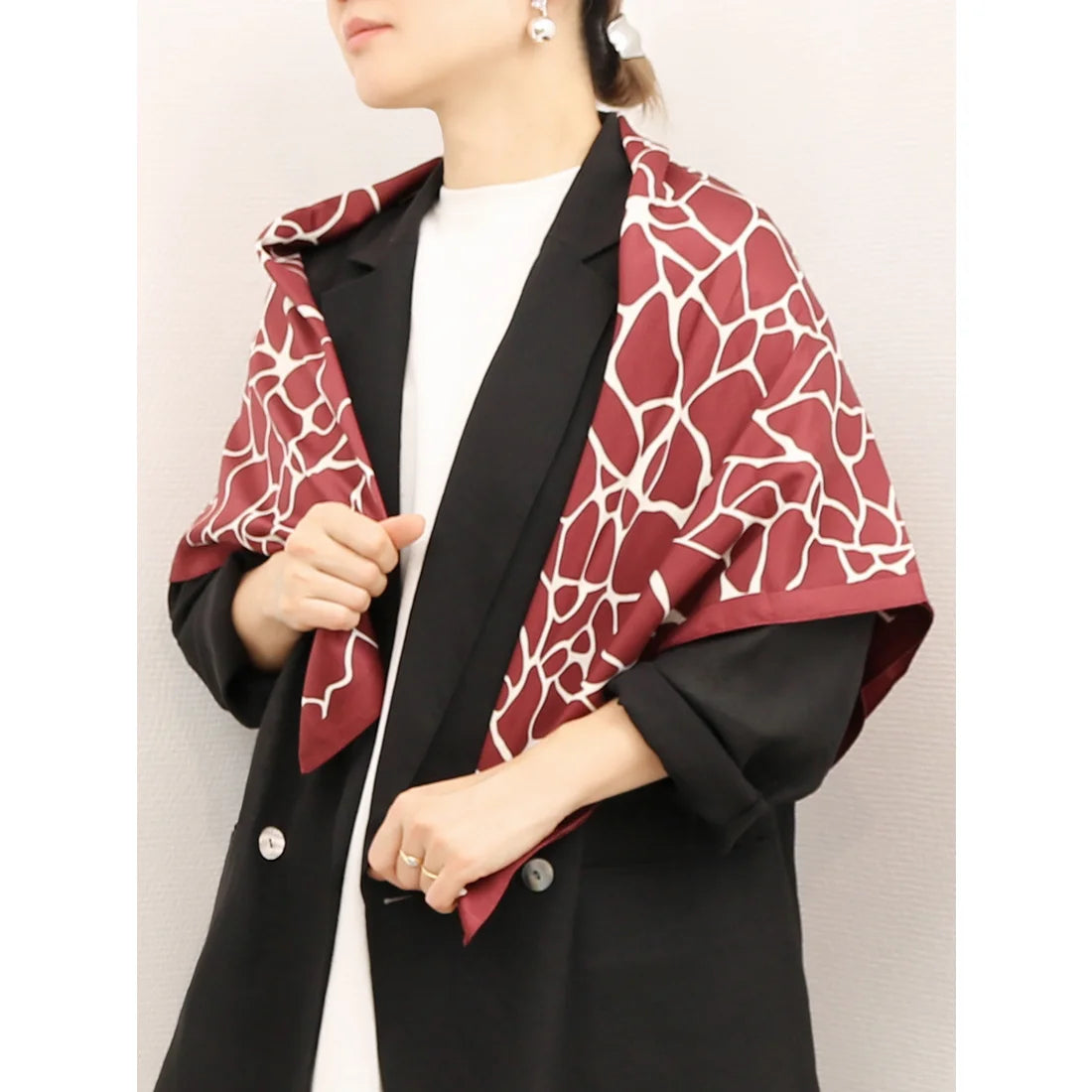 Red Doodle Silk Scarf (90x90cms)