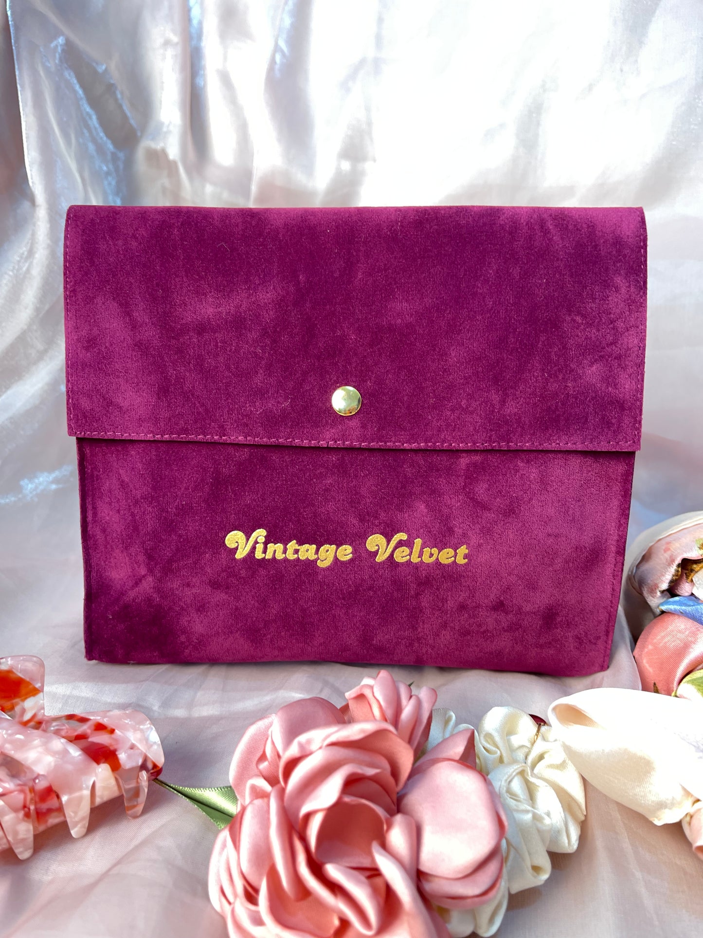 Vintage Velvet Suede Gift Pouch (Dark Pink)