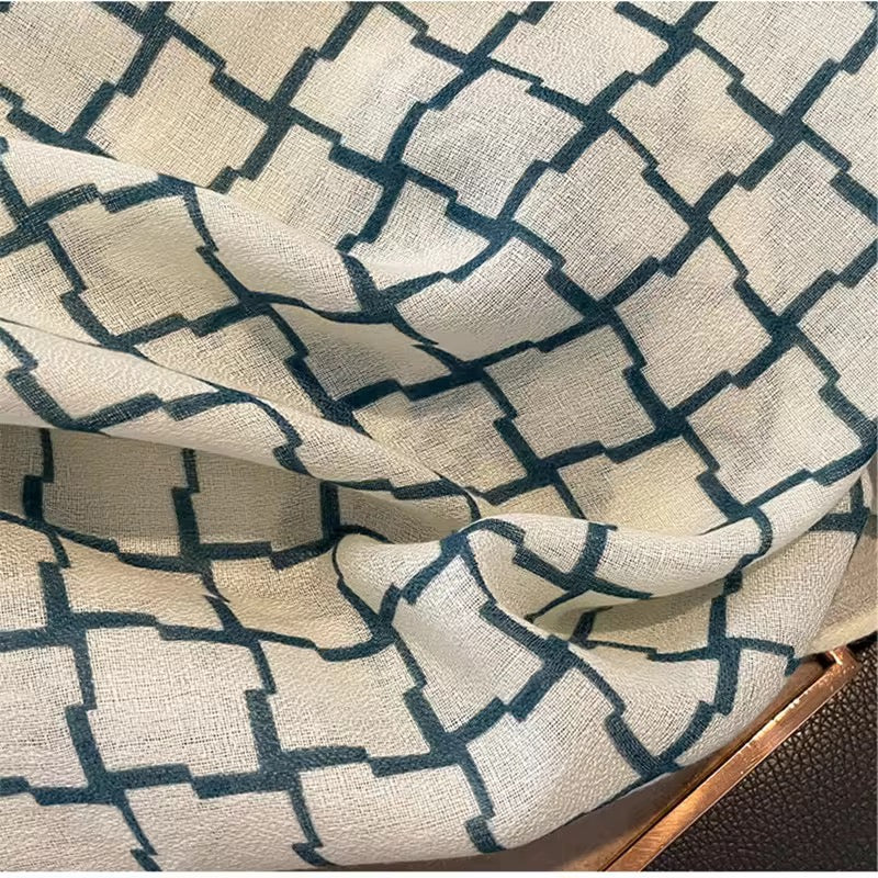 Blue And White Viscose Cotton Stole
