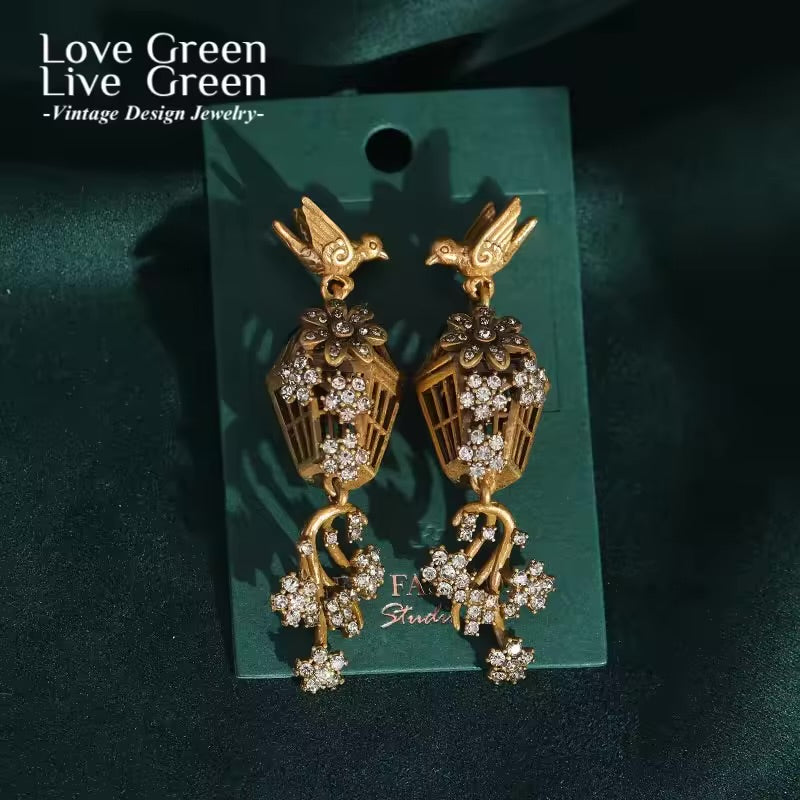 Bird Cage Zirconia Antique Earrings