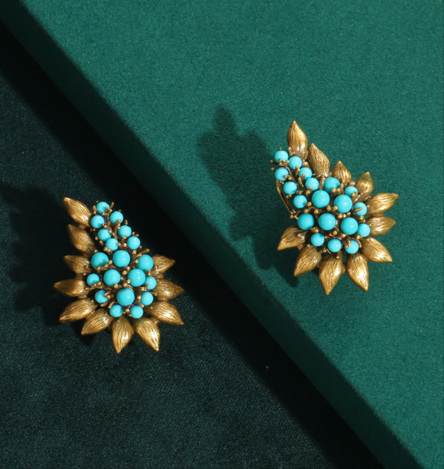 Azure Turquoise Leaf Antique Earrings