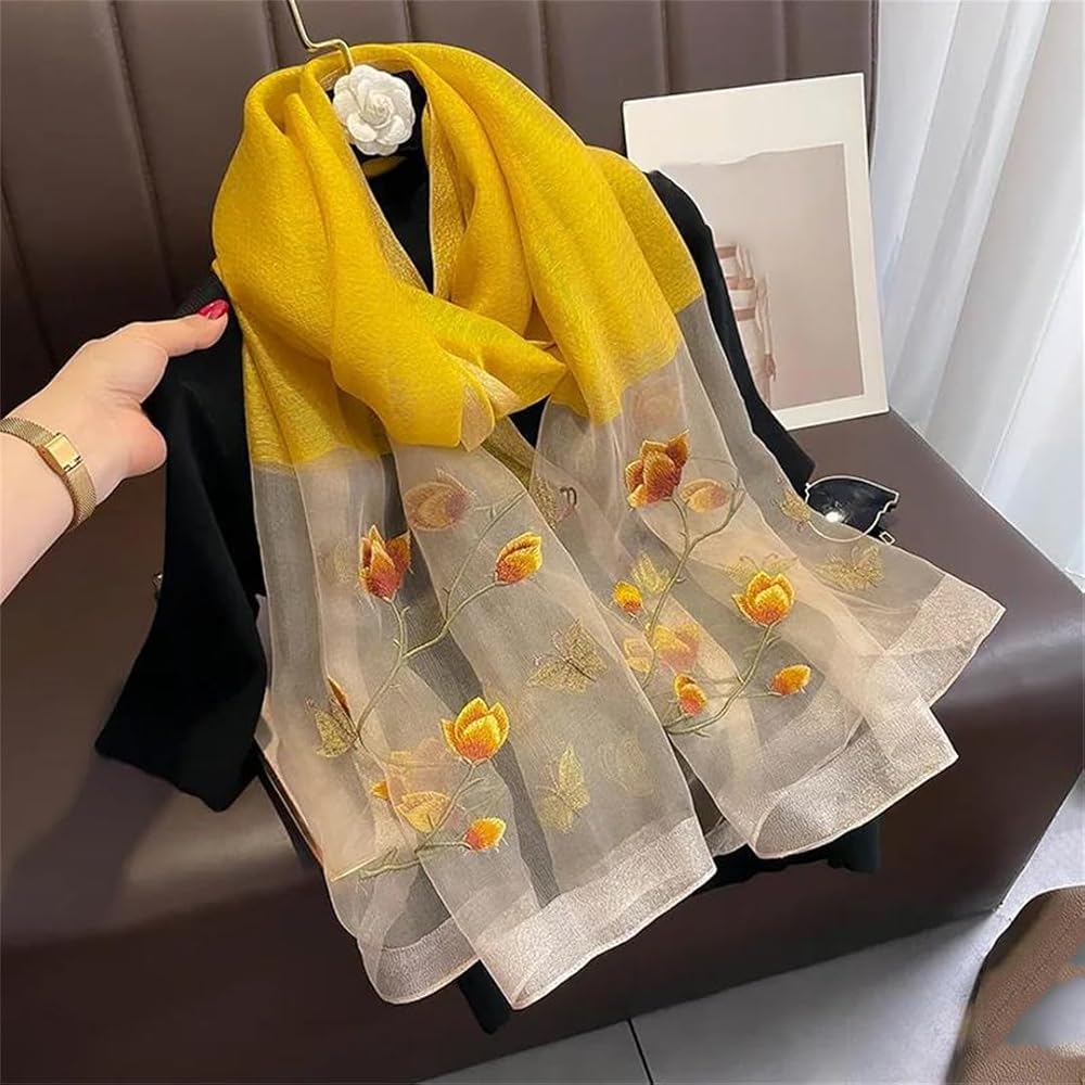 Esteem Mustard Embroidered Silk Stole