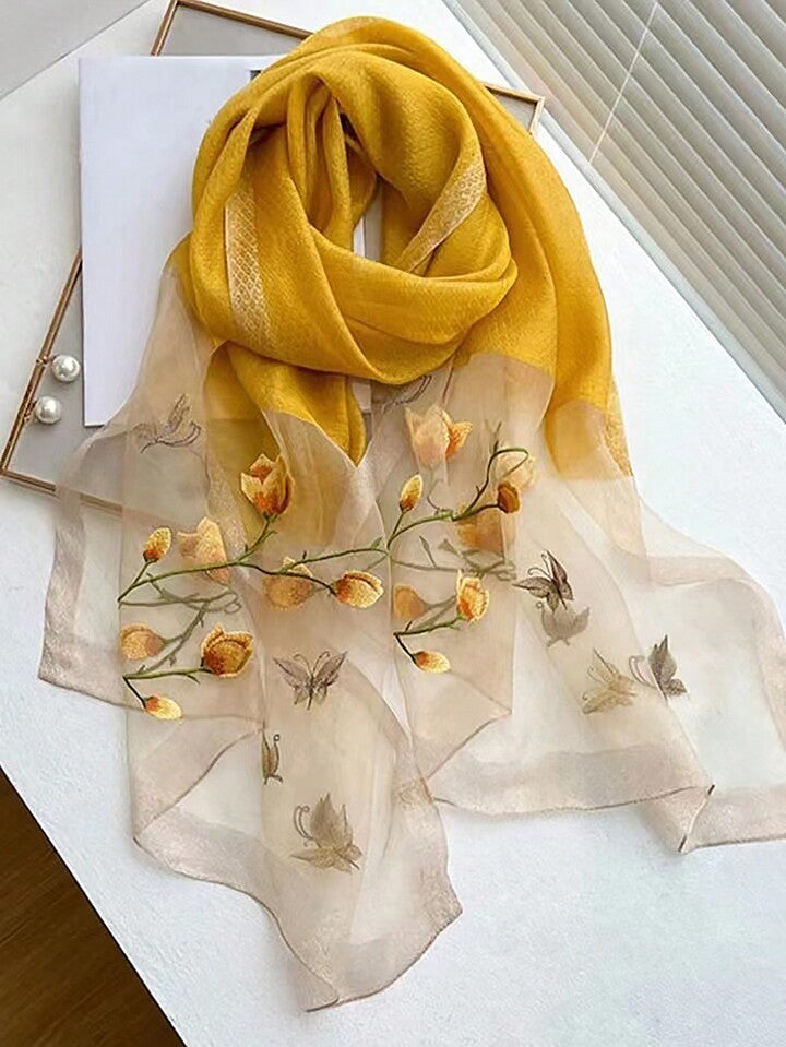 Esteem Mustard Embroidered Silk Stole