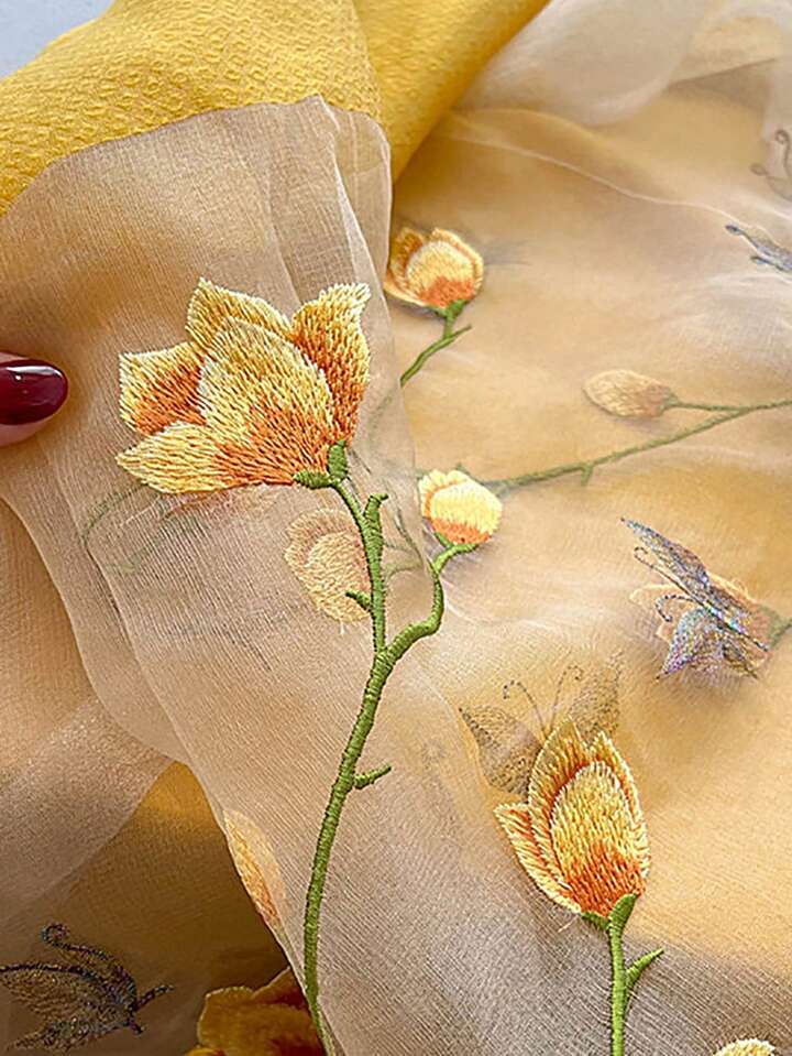 Esteem Mustard Embroidered Silk Stole