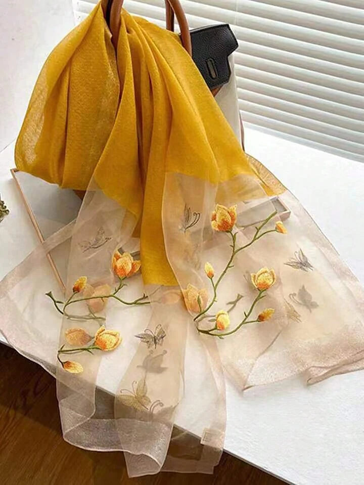 Esteem Mustard Embroidered Silk Stole
