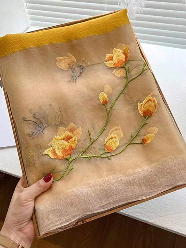Esteem Mustard Embroidered Silk Stole