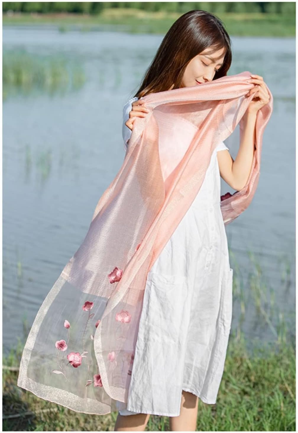 Noble Blush Embroidered Silk Stole