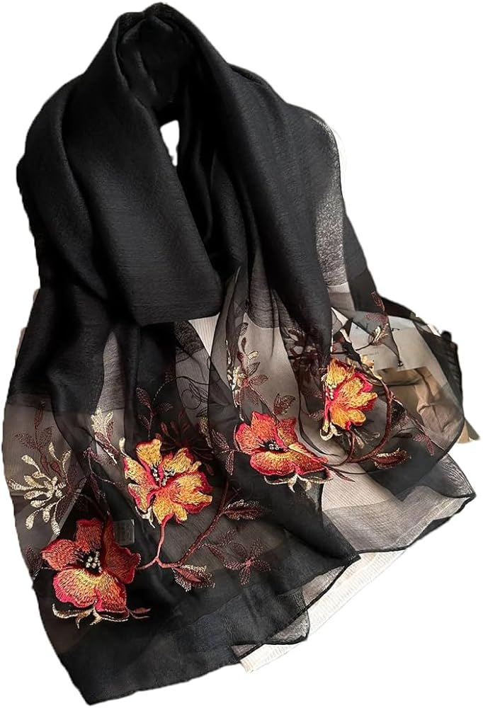 Luxora Raven Embroidered Silk Stole