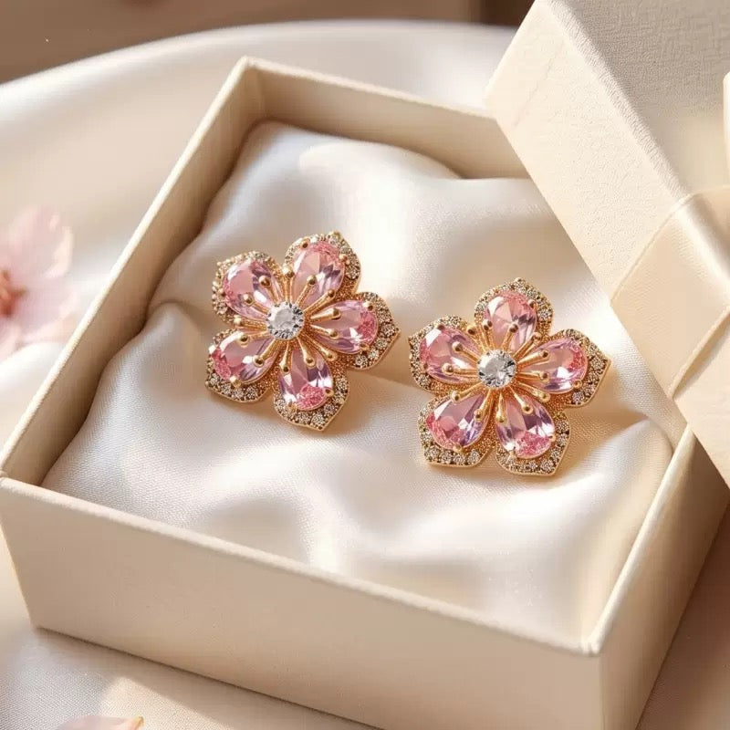 Roselia Crystal Flower Stud Earrings