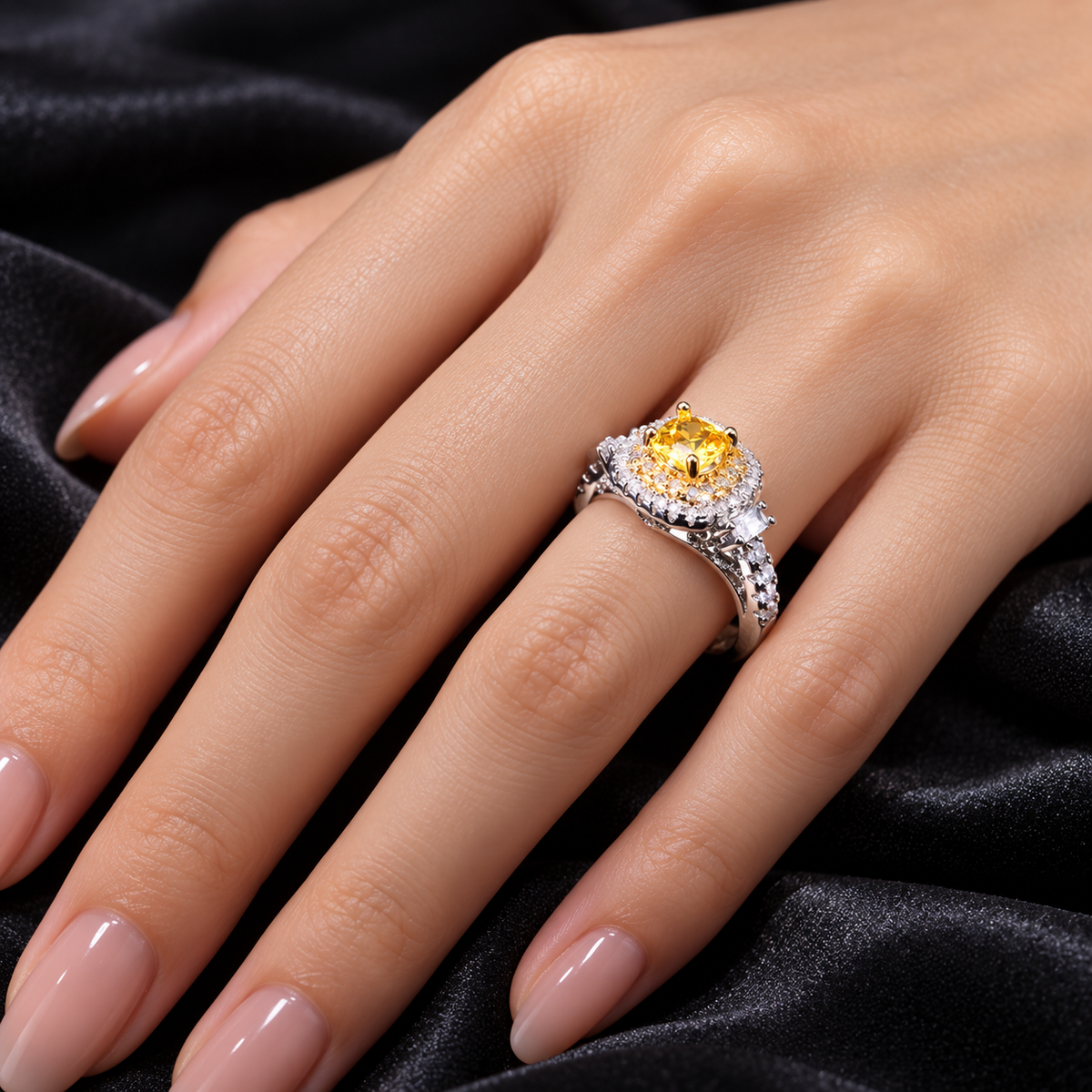 Citrina Cushion Halo Ring