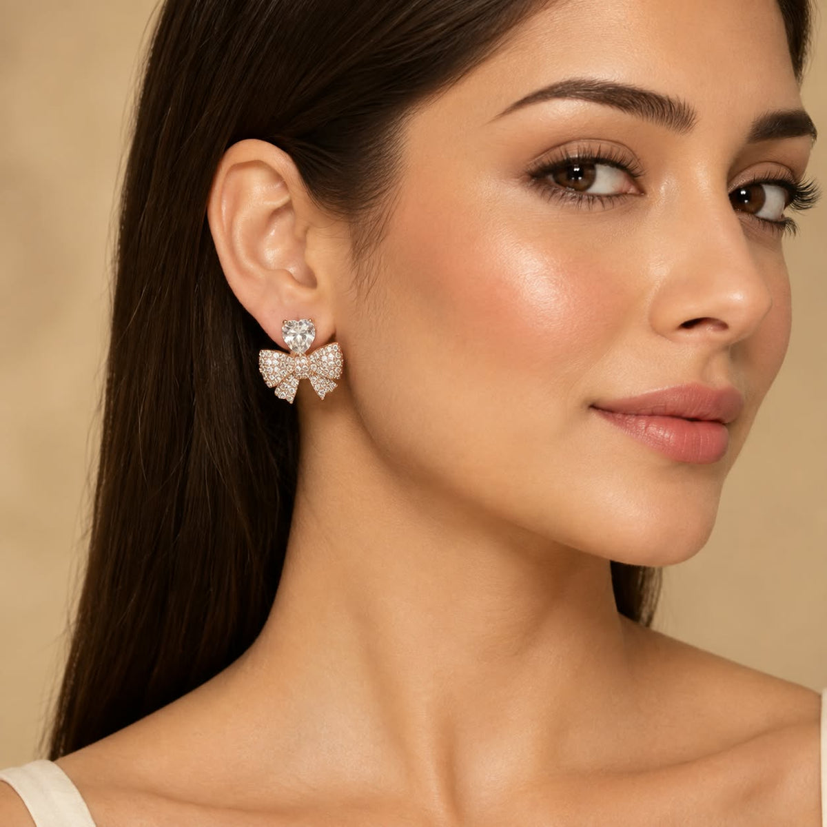 Amorette Heart Bow Stud Earrings