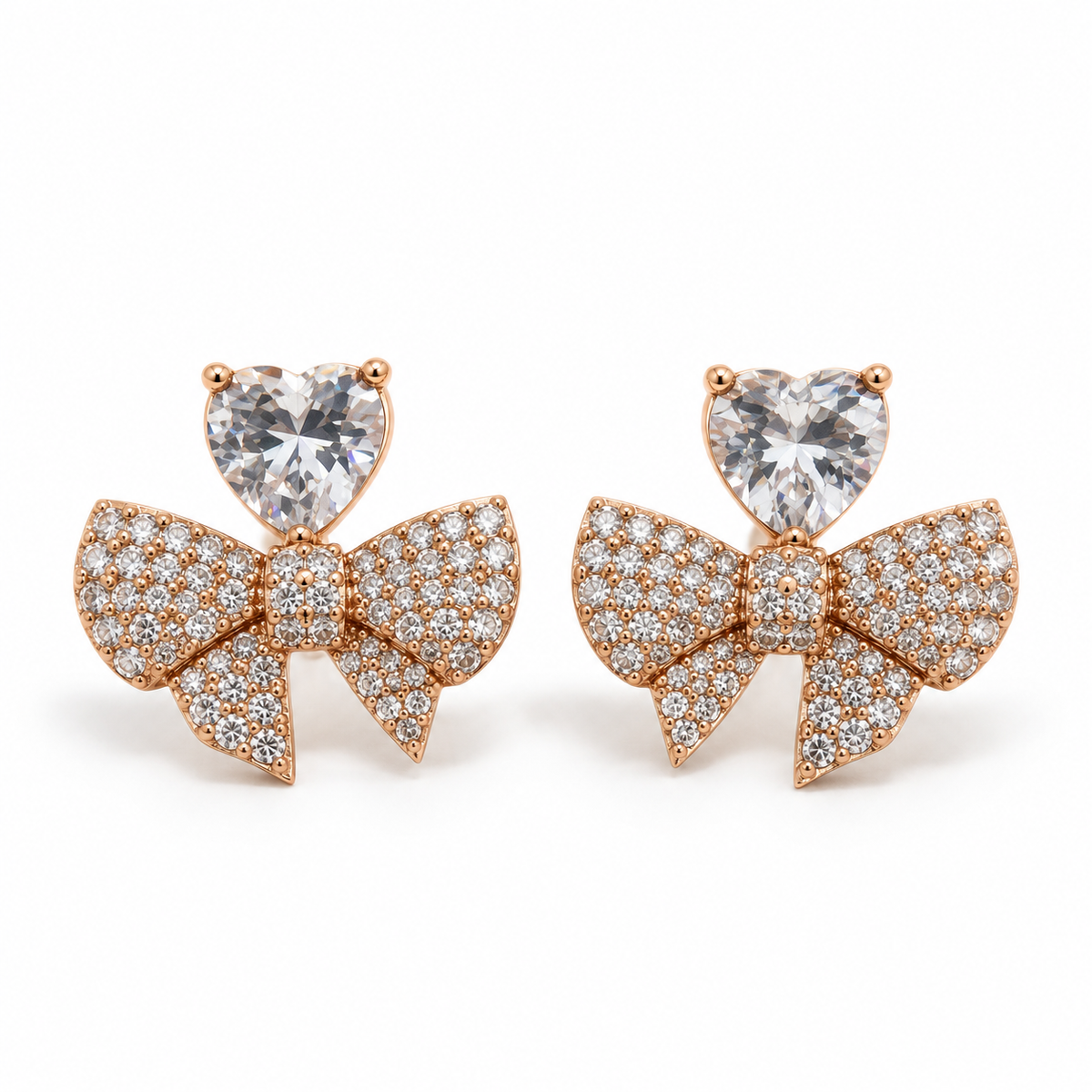Amorette Heart Bow Stud Earrings