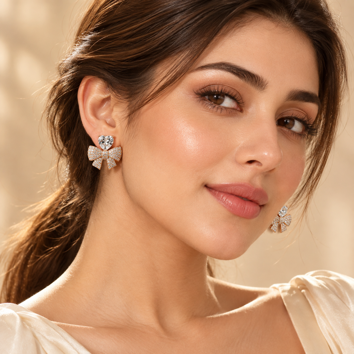 Amorette Heart Bow Stud Earrings
