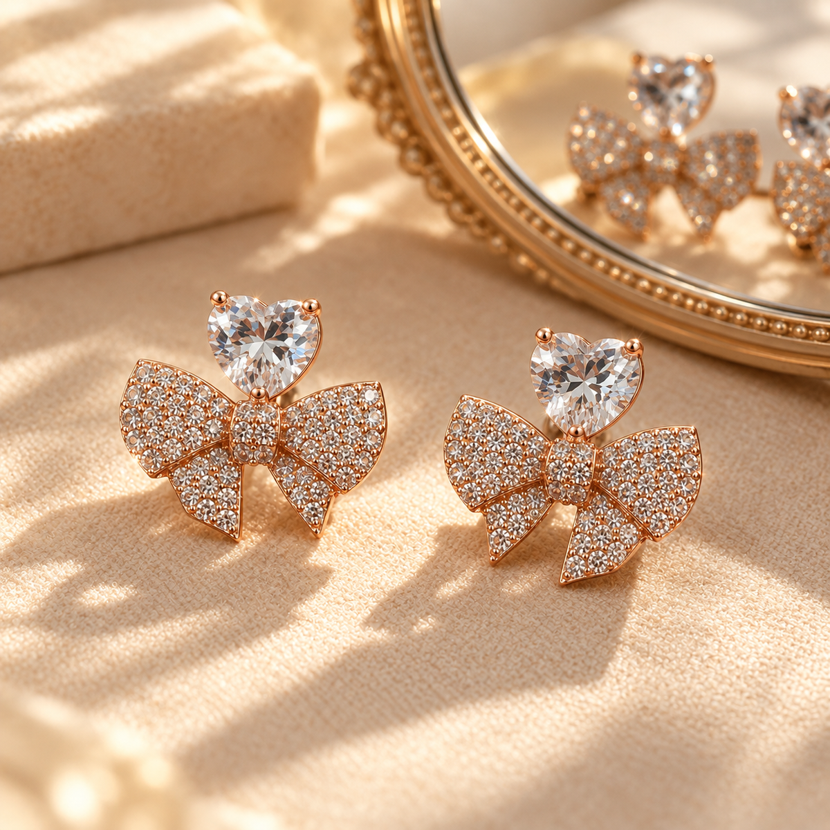 Amorette Heart Bow Stud Earrings